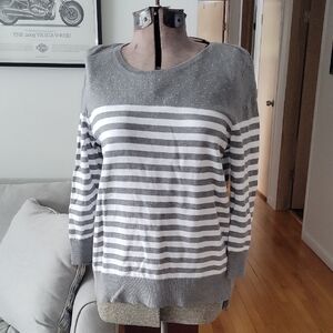 Liz Claiborne Sweater, Large, Gray/White